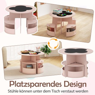 Costway Σετ Παιδικό Τραπέζι και Καρέκλες από Ξύλο με 4 Σκαμπώ Αποθή...