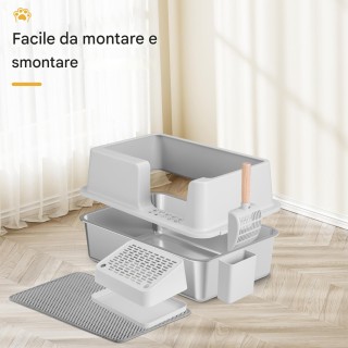 BAKAJI Ατσάλινη Λεκάνη Γάτας με Ταπέτο και Αντιολισθητική Βάση, Χωρ...