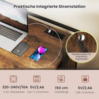 Costway Πτυσσόμενο Γραφείο με Πρίζα και Ράφια, Μεταλλικός Σκελετός,...