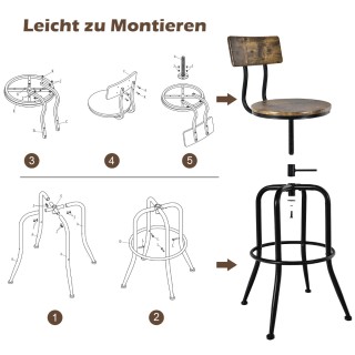 Costway Σετ 2 Βιομηχανικά Σκαμπό Μπαρ Περιστρεφόμενα και Ρυθμιζόμεν...