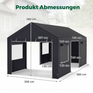 Costway Σκηνή Γκαράζ Αποθήκευσης 280 x 586 x 305 cm, Σκούρο Γκρι, μ...