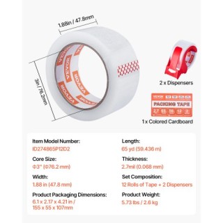 VEVOR Συσκευαστική Ταινία 12 Ρολών 65 Γιάρδες Διαφανής με Διανομέα ... VEVOR Συσκευαστική Ταινία 12 Ρολών 65 Γιάρδες Διαφανής με Διανομέα ...