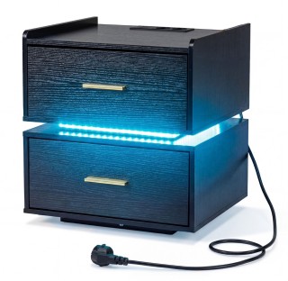 Costway Μοντέρνο κομοδίνο LED με σταθμό φόρτισης, 2 συρτάρια και με...