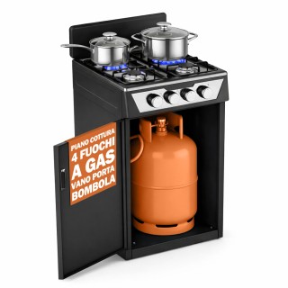 BAKAJI Εξωτερική Μαύρη Εστία Αερίου 4 Καυστήρων με Προστατευτικό Αν...