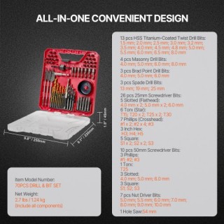 VEVOR Σετ Τρυπανιών 70 Τεμ. με Κασετίνα Πολλαπλών Χρήσεων CJZHQZT... VEVOR Σετ Τρυπανιών 70 Τεμ. με Κασετίνα Πολλαπλών Χρήσεων CJZHQZT...