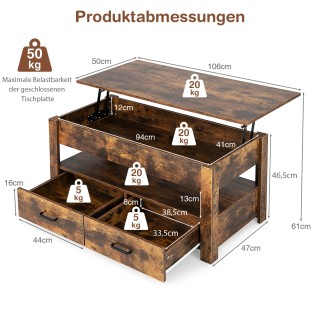 Costway  Ρυθμιζόμενο τραπεζάκι σαλονιού με συρτάρια από ξύλο, 100 x...