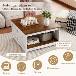 Costway Διπλός Ρετρό Τετράγωνος Τραπεζάκι Σαλονιού 78 cm Δίχρωμο Λε...