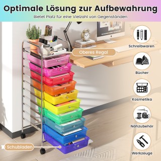 Costway Τροχήλατο Ρακ με 10 Συρτάρια και Χρωμιωμένο Μεταλλικό Σκελε...