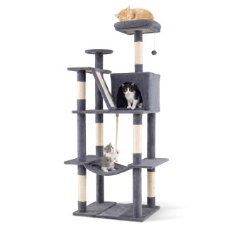 Costway Πολυεπίπεδο ονυχοδρόμιο γάτας 158 εκ. με πλατφόρμα, σπηλιά,...