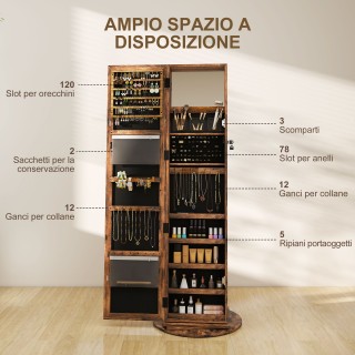 HOMCOM Περιστρεφόμενος Καθρέφτης Κοσμηματοθήκης 360° με Ράφια & Κλε... HOMCOM Περιστρεφόμενος Καθρέφτης Κοσμηματοθήκης 360° με Ράφια & Κλε...