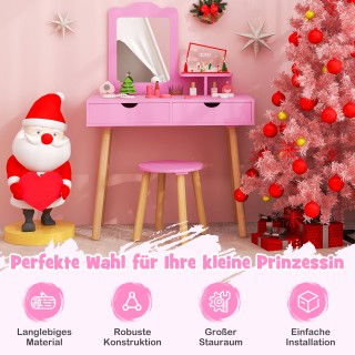 Costway Παιδικό Σετ Καλλωπισμού 2 σε 1: Τραπεζάκι Μακιγιάζ & Σκαμπό...