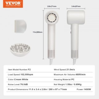 VEVOR Γρήγορο Πιστολάκι 105000RPM 200 Εκατ. Αρνητικά Ιόντα 3 Θερμοκ... VEVOR Γρήγορο Πιστολάκι 105000RPM 200 Εκατ. Αρνητικά Ιόντα 3 Θερμοκ...