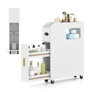 Costway Λευκός Μικρός Μπάνιο Οργανωτής με Συρόμενο Συρτάρι και Θήκη...