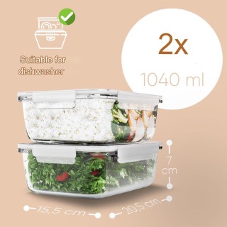 Σετ 2 Γυάλινα Δοχεία Φαγητού 1.04L με Καπάκια C-FHD4024G CLASSBACH Σετ 2 Γυάλινα Δοχεία Φαγητού 1.04L με Καπάκια C-FHD4024G CLASSBACH