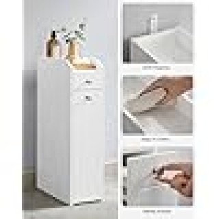 VASAGLE Λευκό Ντουλάπι Μπάνιου 18x40x70cm με 4 Ράφια και Συρόμενο Σ...