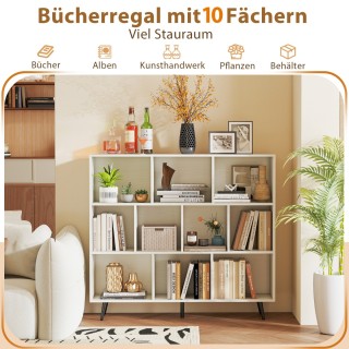 Costway  Μοντέρνα Βιβλιοθήκη με Ξύλινα Πόδια - 3 Επίπεδα, 120 εκ. C...