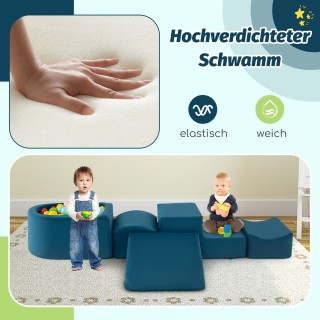 Costway Σετ 5 Τεμαχίων Μεγάλα Μπλε Αφρώδη Τουβλάκια Με Μπάλα Παίχνι...