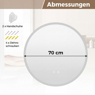 Costway Στρογγυλός Καθρέφτης Ø70 cm με Φωτισμό & Αντιθαμβωτική Λειτ...