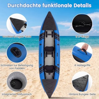 Costway Φουσκωτό καγιάκ σετ με αλουμινένια κουπιά και επενδεδυμένο ...