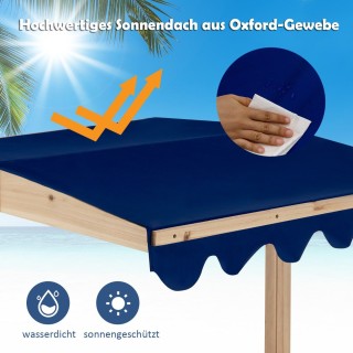 Costway  Παιδική Ξύλινη Αμμοδόχος με Ρυθμιζόμενη Τέντα και Χώρο Καθ...