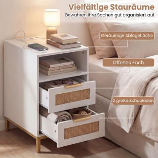 Costway Λευκός Πλαϊνός Τραπέζι με Σταθμό Φόρτισης & 2 Συρτάρια από ...