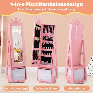 Costway  Παιδική Ντουλάπα Κοσμημάτων με Ολόσωμο Καθρέφτη και Περιστ...