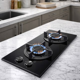 BAKAJI Εντοιχιζόμενη Κεραμική Εστία 2 Εστιών με Χυτοσιδηρές Πλάκες ...