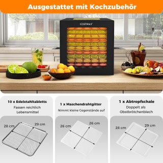 Costway Αποξηραντήρας 850W με 10 προγράμματα, 10 ανοξείδωτες σχάρες...