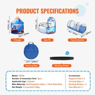 Παιδική Σκηνή Παιχνιδιού 3 σε 1 με Τούνελ, Ρουκέτα, Μπλε  PPSDZPX3D...