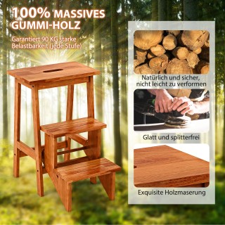 Costway Ξύλινη Σκάλα 3 Σκαλοπατιών με Αντιολισθητικά Σκαλοπάτια και...