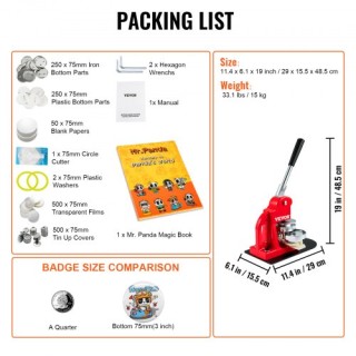 Μηχανή Κατασκευής Κουμπιών VEVOR, 75mm (3 ίντσες), Σετ Πιεστηρίου γ... Μηχανή Κατασκευής Κουμπιών VEVOR, 75mm (3 ίντσες), Σετ Πιεστηρίου γ...