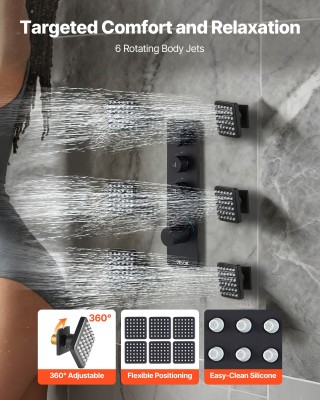 VEVOR Σετ Ντους Οροφής, Θερμοστατικό Σύστημα Βροχής με 6 Πίδακες Σώ... VEVOR Σετ Ντους Οροφής, Θερμοστατικό Σύστημα Βροχής με 6 Πίδακες Σώ...