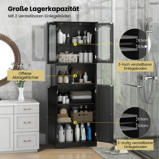 Costway  Ελεύθερος Μαύρος Ορθοστάτης Ντουλάπα Μπάνιου με Κεκλιμένη ...