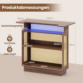Costway Φωτιζόμενη Ραττάν Μπάρα με Θήκες Ποτηριών & Ράφια Κρασιών, ...