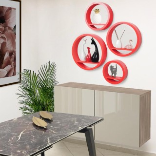 BAKAJI Τετράδα Μοντέρνων Στρογγυλών Επιτοίχιων Ραφιών MDF σε Κόκκιν... BAKAJI Τετράδα Μοντέρνων Στρογγυλών Επιτοίχιων Ραφιών MDF σε Κόκκιν...