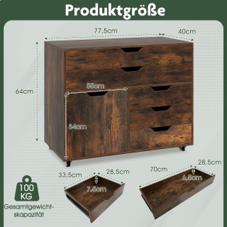 Costway Κινητό Αρχειοθήκη με 5 Συρτάρια και Ντουλάπι για Γραφείο σε...