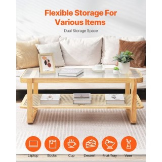 VEVOR  Ορθογώνιο Τραπεζάκι Καφέ από Ρατάν 2 Επιπέδων για Σαλόνι ZFX...