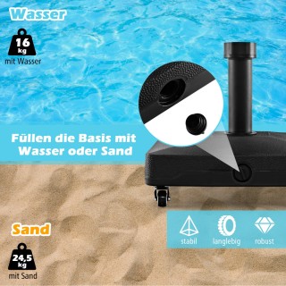 Costway  Βάση ομπρέλας με ρόδες, γεμιζόμενη με νερό ή άμμο, 45 x 44...