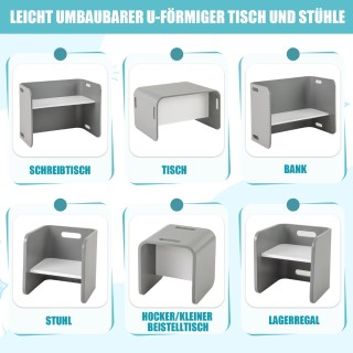 Costway Σετ Παιδικό Τραπέζι και Καρέκλες από Ξύλο σε Γκρι Χρώμα HY1...