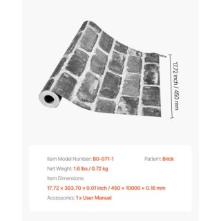 VEVOR Αυτοκόλλητη Ταπετσαρία 45cm x 10m Γκρι Τουβλάκι Αδιάβροχη για... VEVOR Αυτοκόλλητη Ταπετσαρία 45cm x 10m Γκρι Τουβλάκι Αδιάβροχη για...