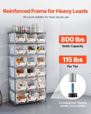 VEVOR 7-Επίπεδη Ράφι Αποθήκευσης με Ρόδες και 18 Κάδους Οργανωτές K...