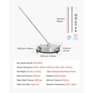 VEVOR Καθαριστής Επιφανειών Υψηλής Πίεσης με Ρόδες 16,5 από Ανοξείδ... VEVOR Καθαριστής Επιφανειών Υψηλής Πίεσης με Ρόδες 16,5 από Ανοξείδ...