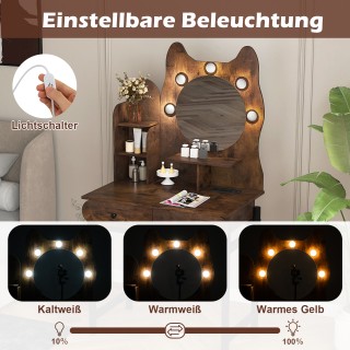 Costway Μπουντουάρ σε Σχήμα Γάτας με Καθρέφτη, Φωτισμό και Συρτάρια...