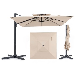 Costway Κρεμαστή Τετράγωνη Ομπρέλα Κήπου 300x300 cm με Πεντάλ, Μανι...