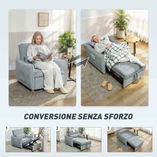 HOMCOM Πολυθρόνα-Κρεβάτι 3 σε 1 με Ρυθμιζόμενη Πλάτη και Μαξιλάρι, ...