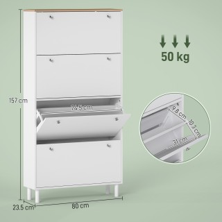 HOMCOM Λεπτή Παπουτσοθήκη με 4 Πτυσσόμενα Συρτάρια και Ρυθμιζόμενα ...