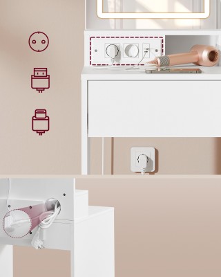 VASAGLE Επίπλο Τουαλέτα με LED Καθρέφτη & Πρίζα - Λευκό, 80x40x132.... VASAGLE Επίπλο Τουαλέτα με LED Καθρέφτη & Πρίζα - Λευκό, 80x40x132....