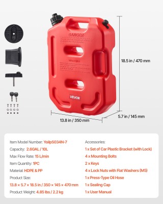 VEVOR Φορητό Δοχείο Καυσίμου 10 Λίτρων με Ρύγχος & Κλείδωμα, Κόκκιν... VEVOR Φορητό Δοχείο Καυσίμου 10 Λίτρων με Ρύγχος & Κλείδωμα, Κόκκιν...