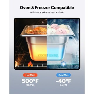 VEVOR 6 Ανοξείδωτα Τηγάνια Ξενοδοχείου 1/6, Βάθους 4 ιντσών 16FCCPB...