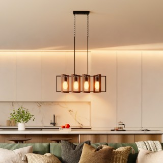 HOMCOM Ρουστίκ Κρεμαστό Φωτιστικό με 4 Περιστρεφόμενα Πλαίσια και Ρ...